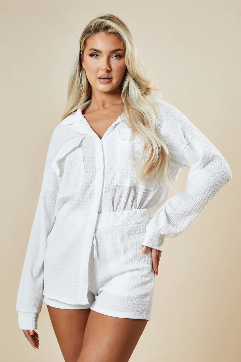 White Button Up Front Shirt & Shorts Co-ord Set - Hoshi sold by Rebellious Fashion product image thumbnail 3