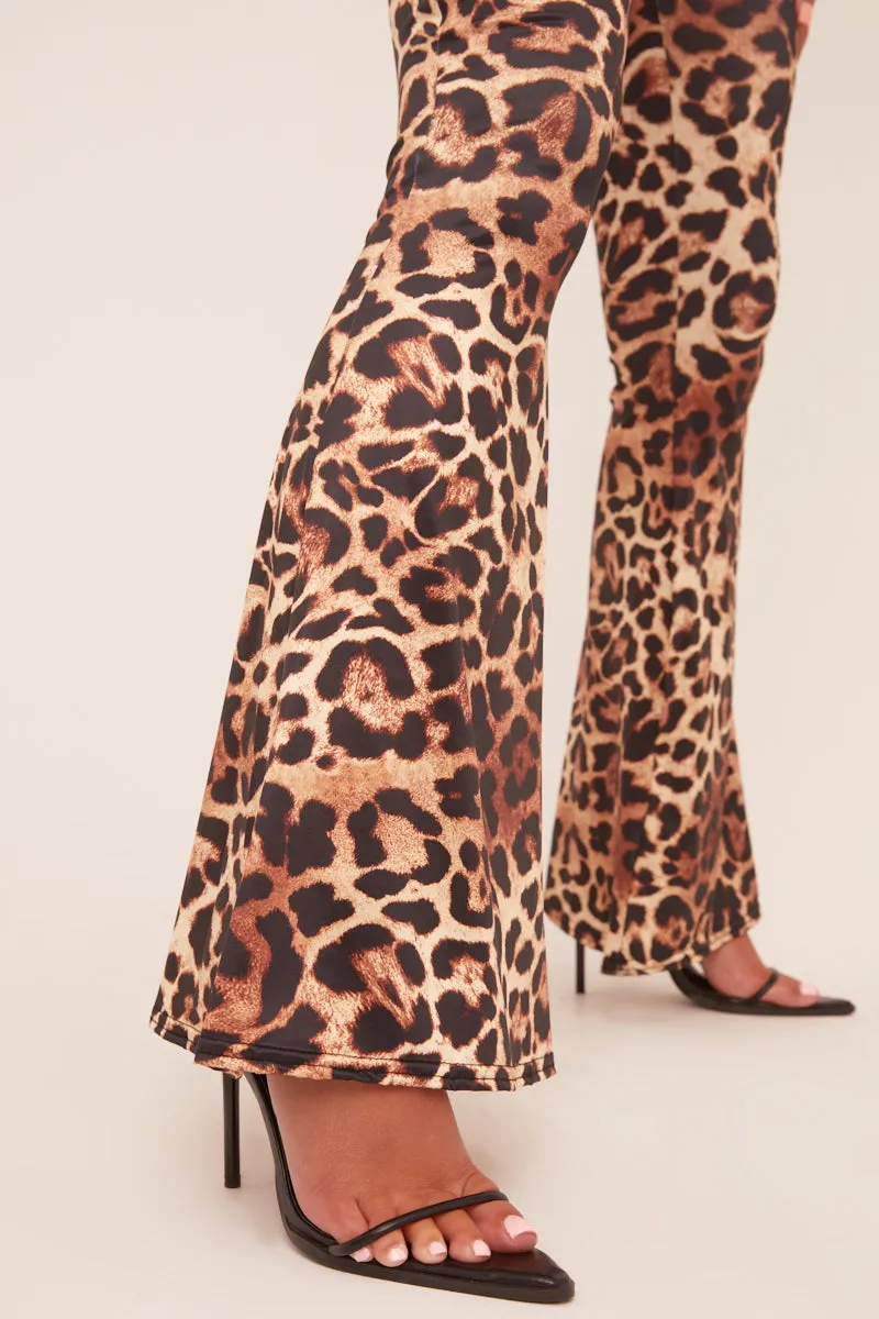 Brown Leopard Print Ruched Back Flared Leg Trousers - Molli sold by Rebellious Fashion product image thumbnail 3