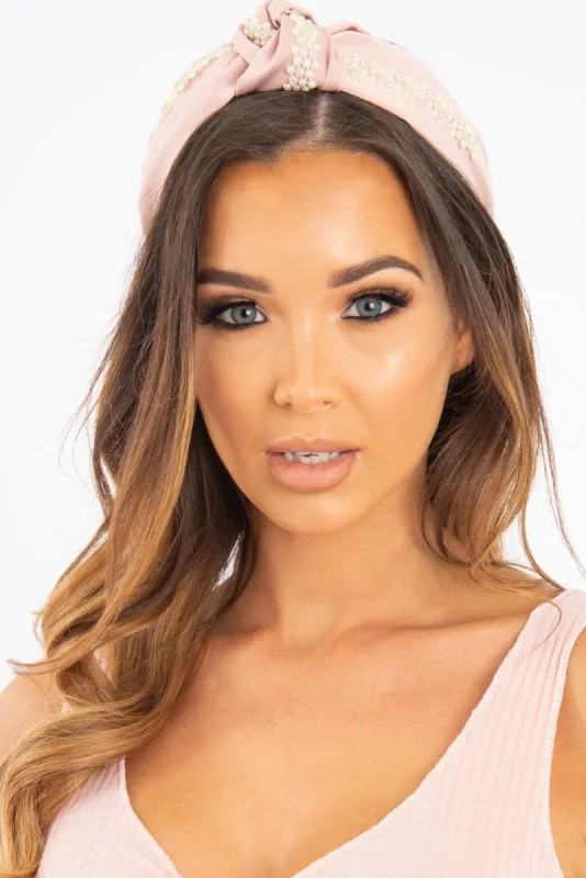 Pink Knotted Pearl Diamante Headband - Zyaria sold by Rebellious Fashion