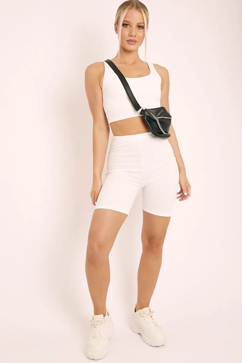 White Crop Top and Cycling Shorts Co-ord Set - Frankie sold by Rebellious Fashion product image thumbnail 2
