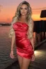 Red Satin Ruched Mini Dress - Thia sold by Rebellious Fashion