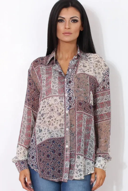 Yuno Lilac Paisley Print Shirt sold by Rebellious Fashion