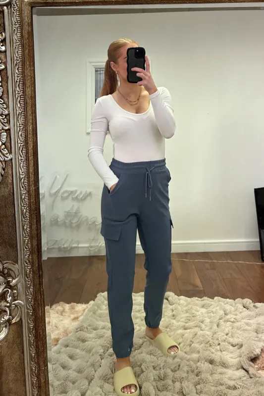 Blue Cuffed Hem Cargo Trousers - Rain sold by Rebellious Fashion