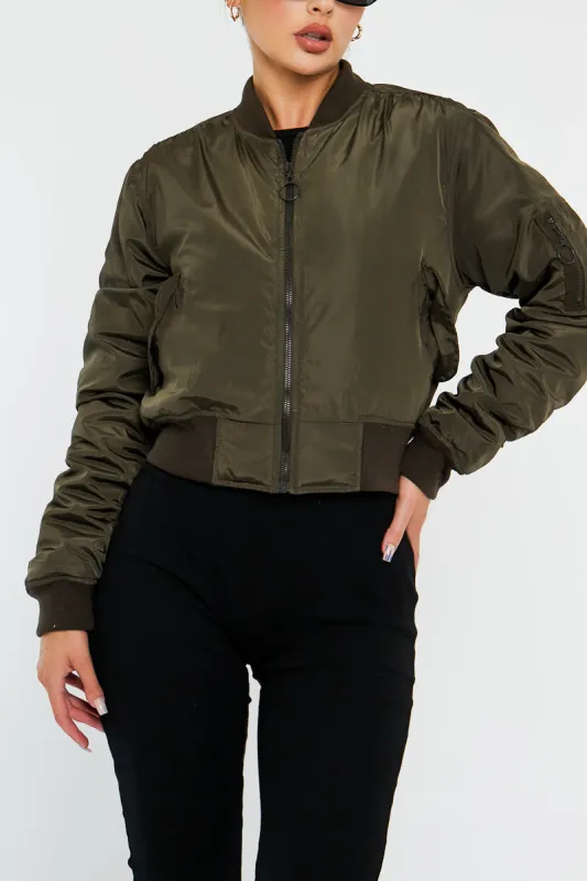 Khaki Zip Front Bomber Jacket - Jiya sold by Rebellious Fashion