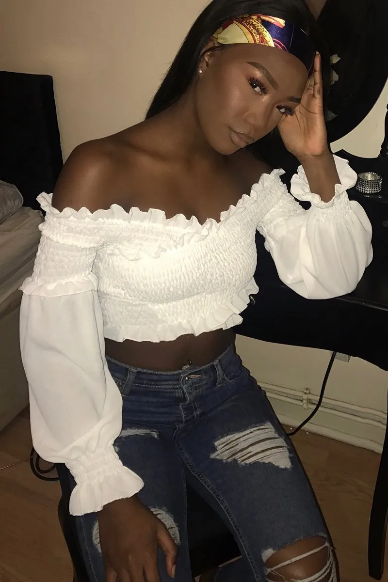 White Shirred Bardot Crop Top - Abisha sold by Rebellious Fashion product image thumbnail 3