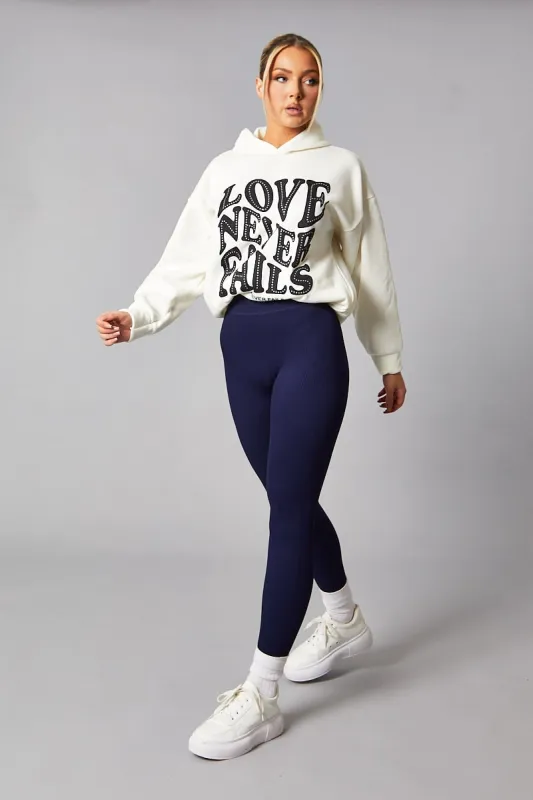 Navy Rib Knit High Waisted Leggings - Ren sold by Rebellious Fashion