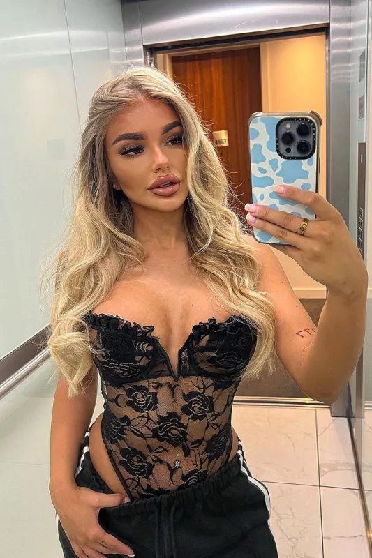 Black Lace Cupped Bodysuit - Cyan made by Rebellious Fashion