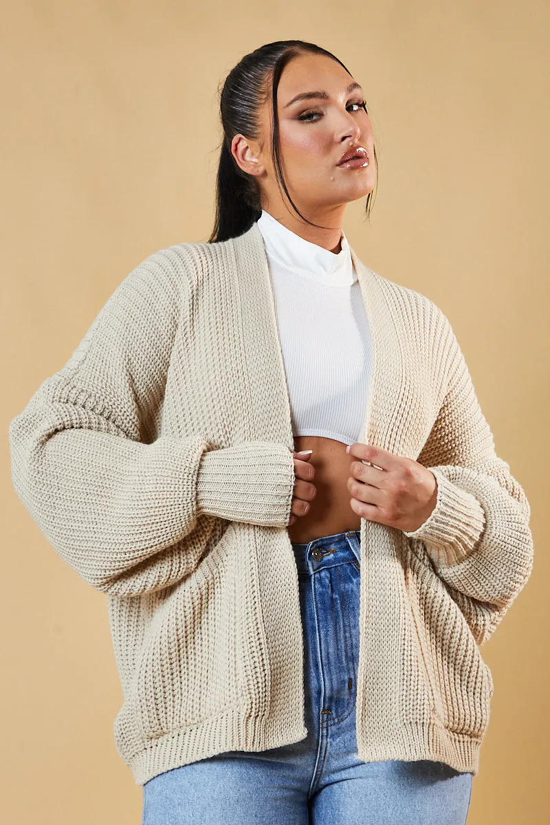 Beige Chunky Knit Slouchy Cardigan - Daisy sold by Rebellious Fashion