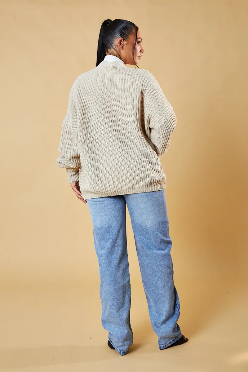 Beige Chunky Knit Slouchy Cardigan - Daisy sold by Rebellious Fashion product image thumbnail 4