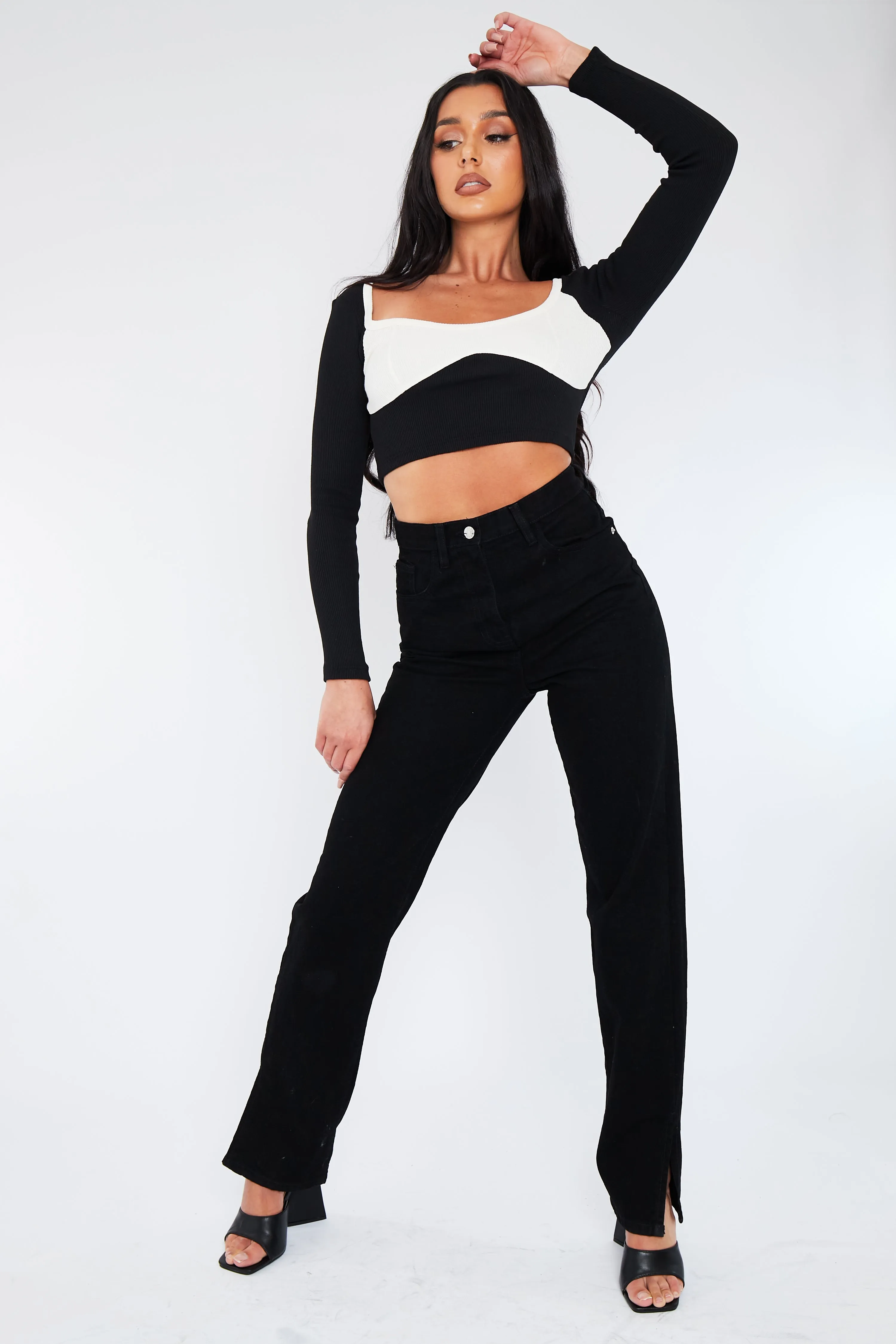 Black White Rib Cup Detail Crop Top - Saff sold by Rebellious Fashion product image thumbnail 2