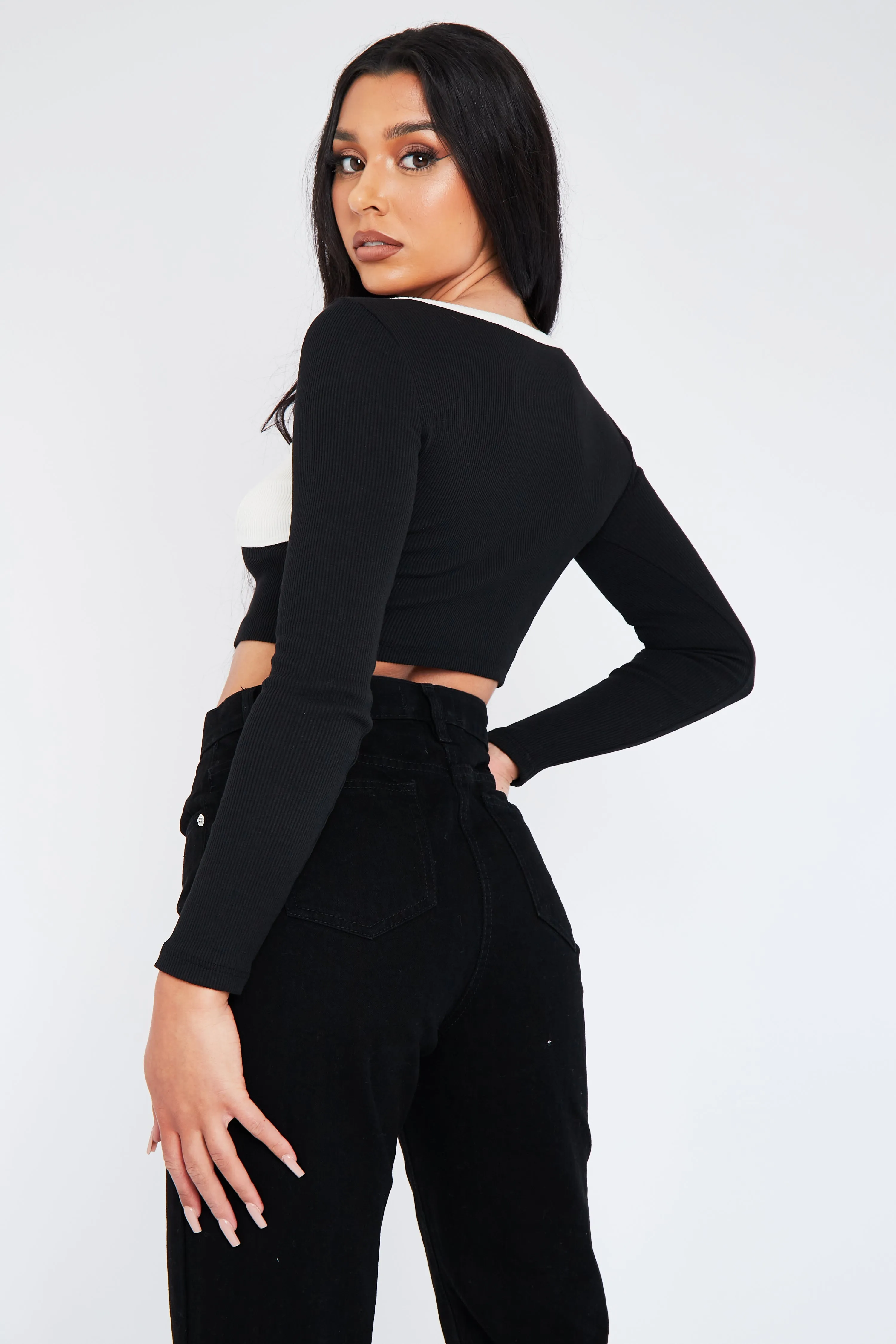 Black White Rib Cup Detail Crop Top - Saff sold by Rebellious Fashion product image thumbnail 4