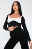 Black White Rib Cup Detail Crop Top - Saff sold by Rebellious Fashion