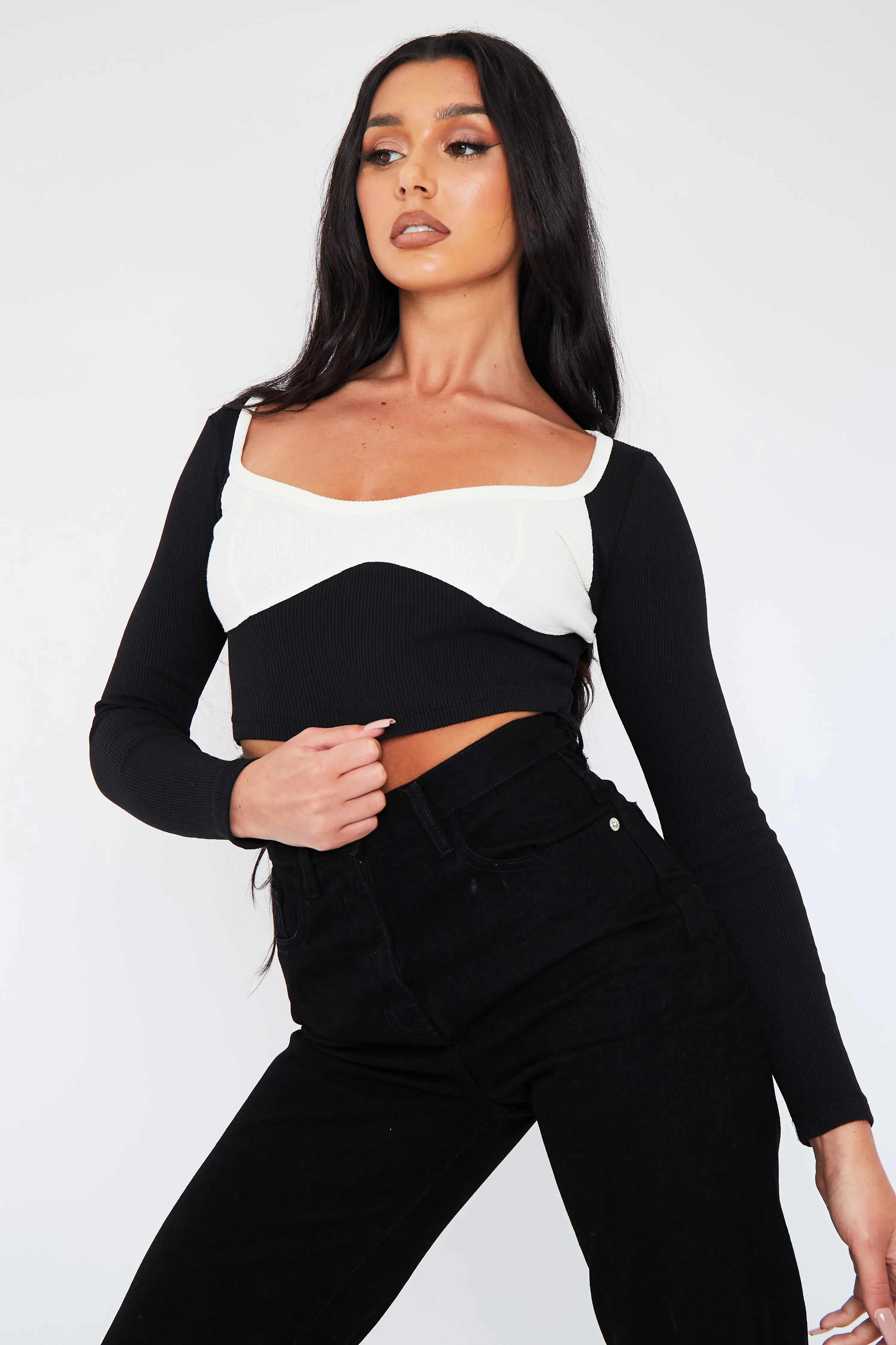 Black White Rib Cup Detail Crop Top - Saff sold by Rebellious Fashion product image thumbnail 3