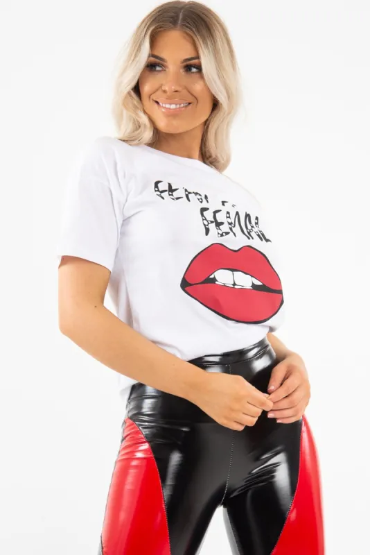 White Fearless Female Print Crew Neck T-Shirt - Layne sold by Rebellious Fashion