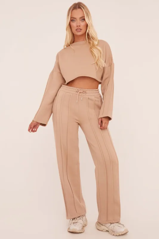 Beige Binding Detail Loungewear Co-ord Set - Ceri sold by Rebellious Fashion