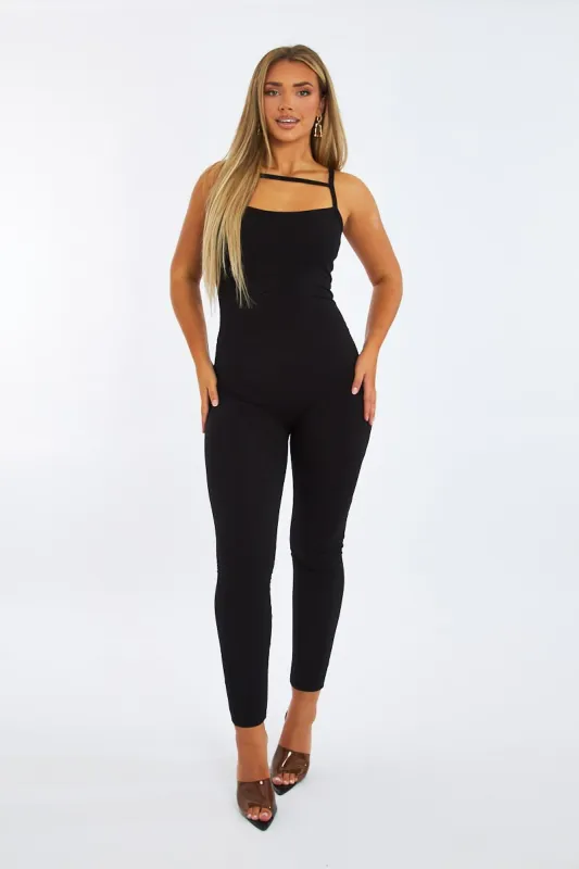 Black Rib Knit Cut Out Jumpsuit - Tamsin sold by Rebellious Fashion