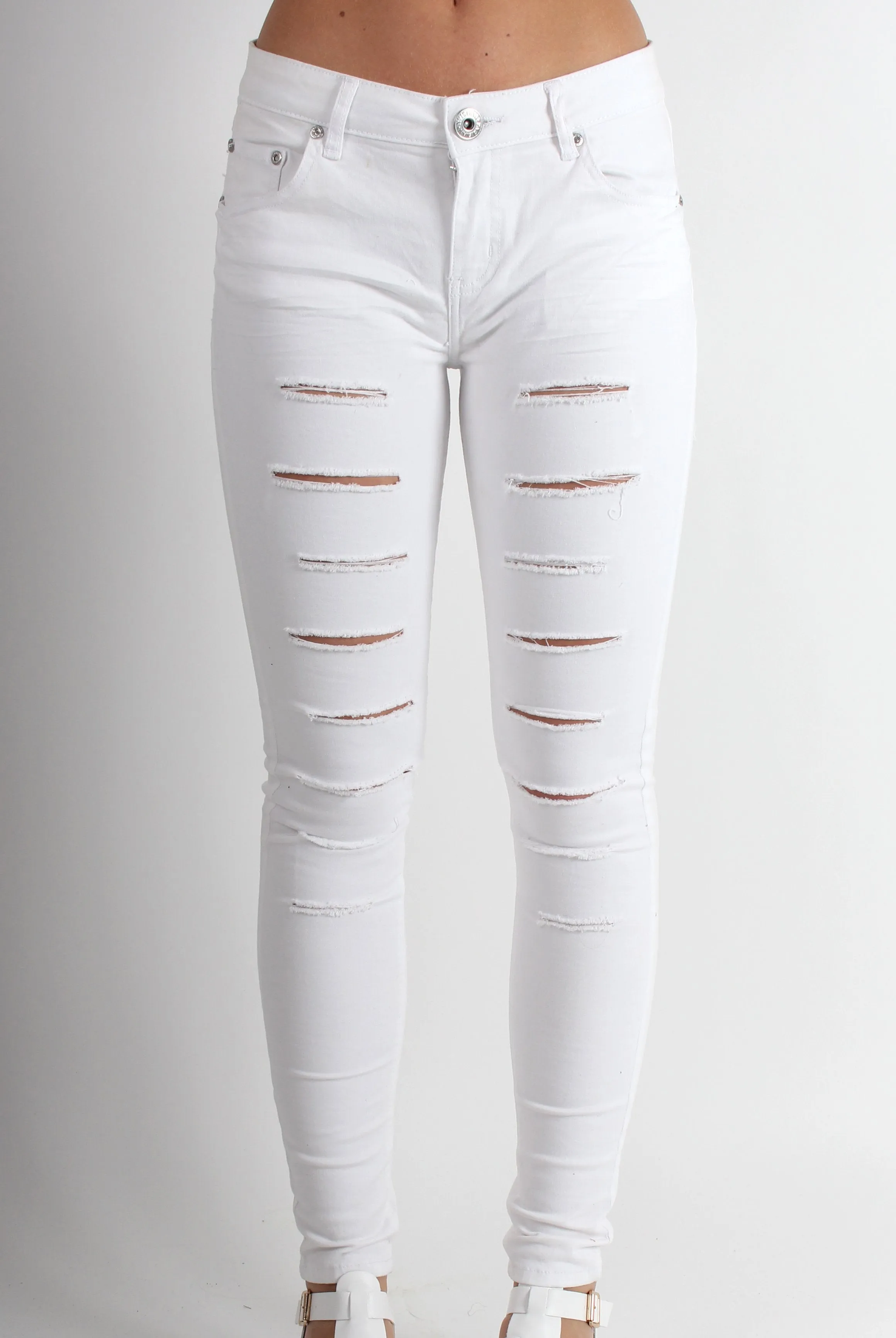 Lola White Ripped Skinny Jeans sold by Rebellious Fashion