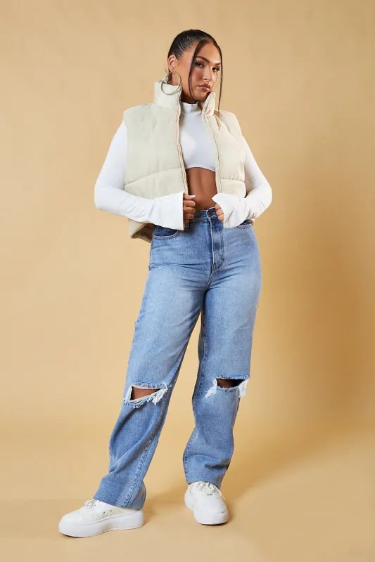 Stone Cropped Puffer Gilet - Zura sold by Rebellious Fashion