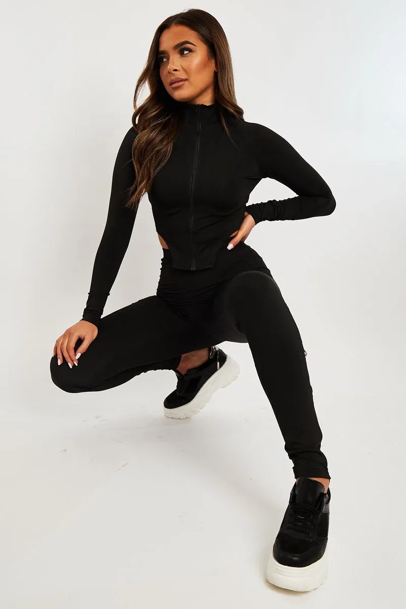 Black High Neck Zip Crop Top Leggings Co-ord - Eily sold by Rebellious Fashion product image thumbnail 2