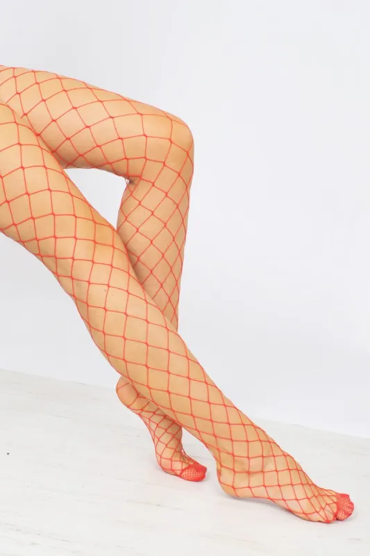 Red Diamond Fishnet Tights - Harley sold by Rebellious Fashion