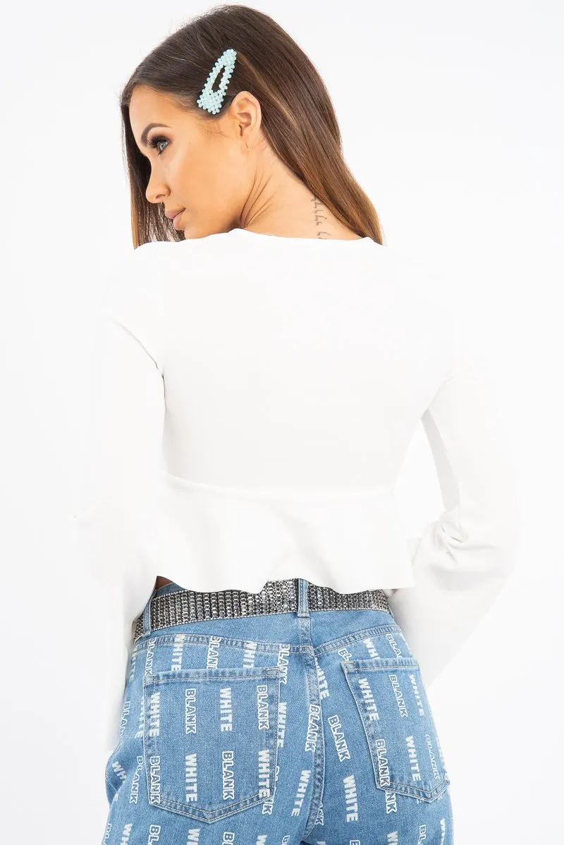 White Ruched Tie Frill Detail Long Sleeved Top - Saphyra sold by Rebellious Fashion product image thumbnail 4