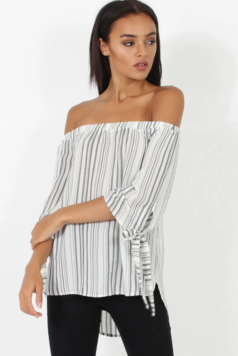 White Patterned Bardot Top - Tessie sold by Rebellious Fashion
