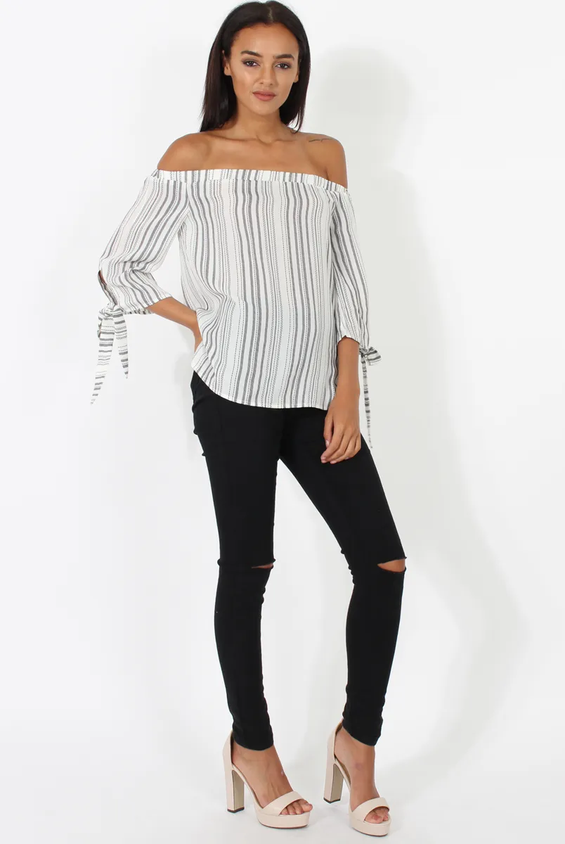 White Patterned Bardot Top - Tessie sold by Rebellious Fashion product image thumbnail 3