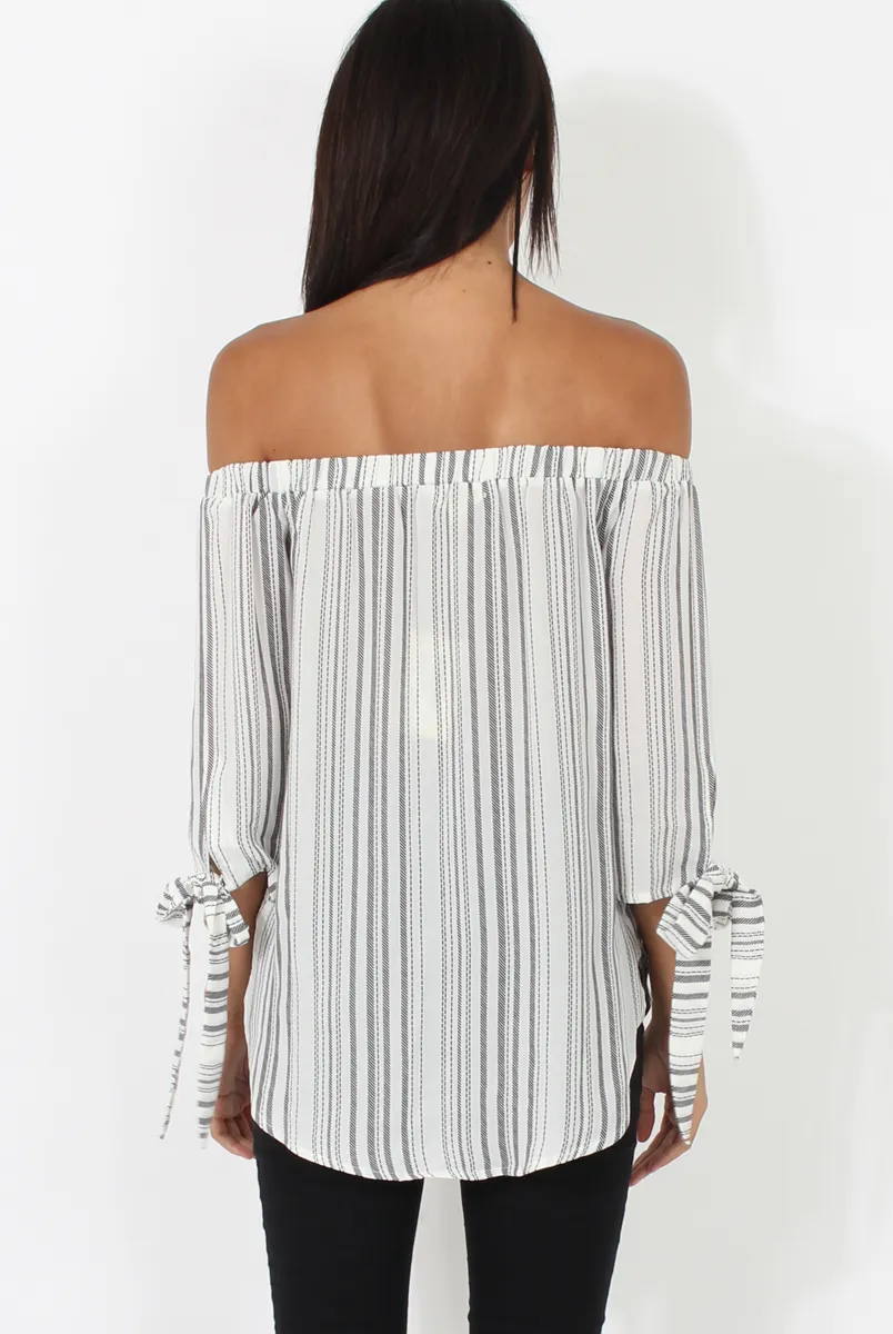 White Patterned Bardot Top - Tessie sold by Rebellious Fashion product image thumbnail 5