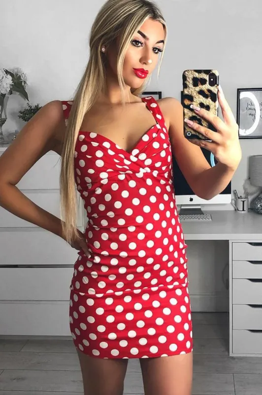 Red Polka Dot Bodycon Dress - Madalyne sold by Rebellious Fashion