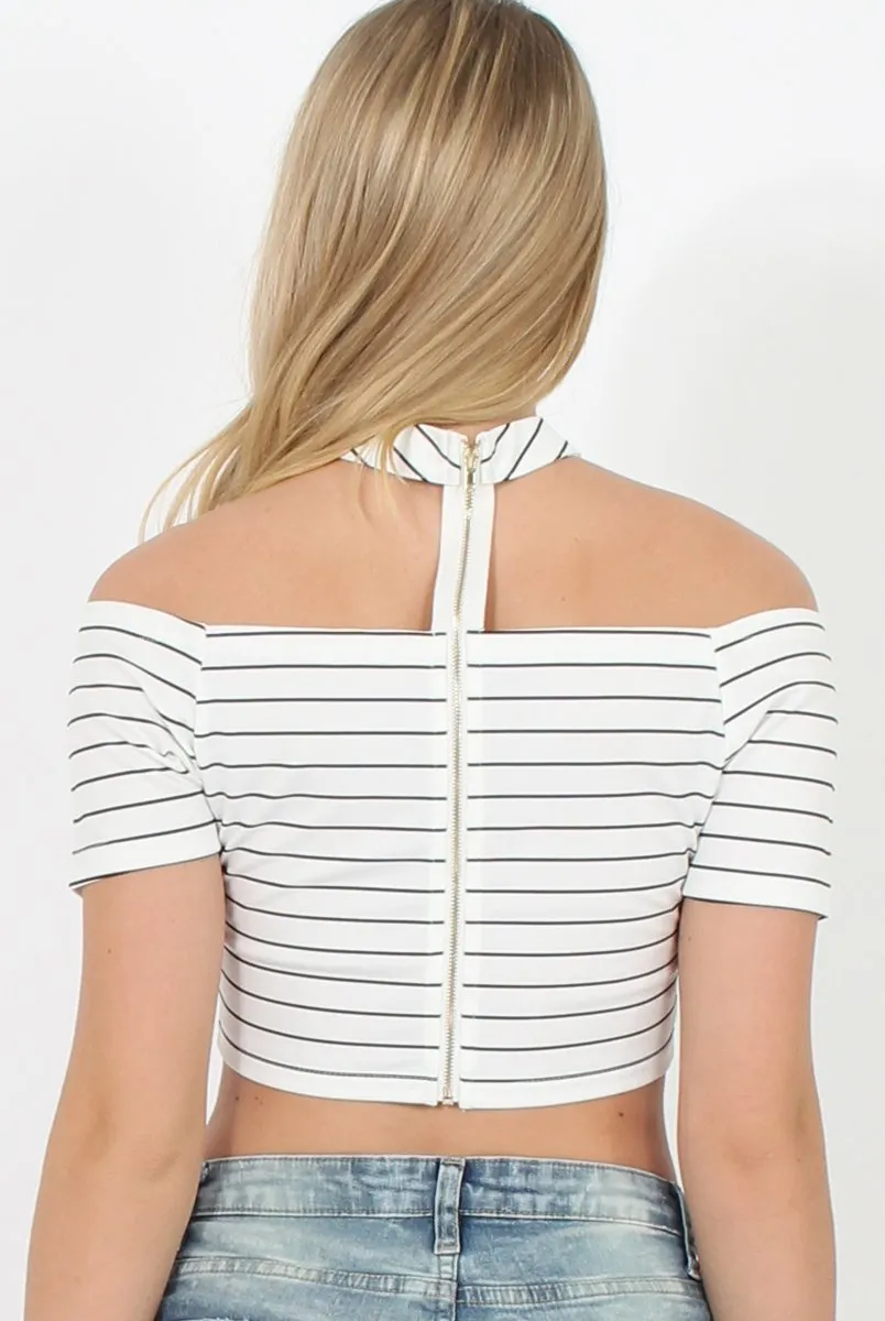 White & Black Striper Chocker Crop Top - Kassidy sold by Rebellious Fashion product image thumbnail 4