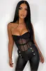 Black Chain Straps Mesh Cut Out Bodysuit - Aari sold by Rebellious Fashion