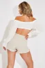 White Bardot Puff Sleeve Tie Crop Top - Kariel sold by Rebellious Fashion