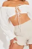 White Bardot Puff Sleeve Tie Crop Top - Kariel sold by Rebellious Fashion