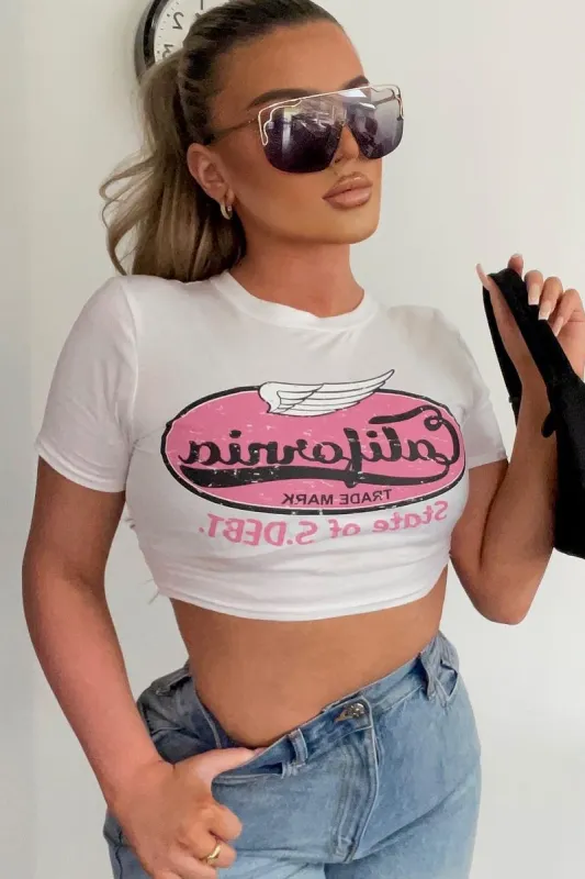 White California Print Crop T-Shirt - Bay sold by Rebellious Fashion