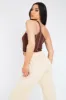 Brown Rib One Sleeve Crop Top - Zaniah sold by Rebellious Fashion