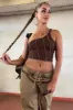 Brown Rib One Sleeve Crop Top - Zaniah sold by Rebellious Fashion