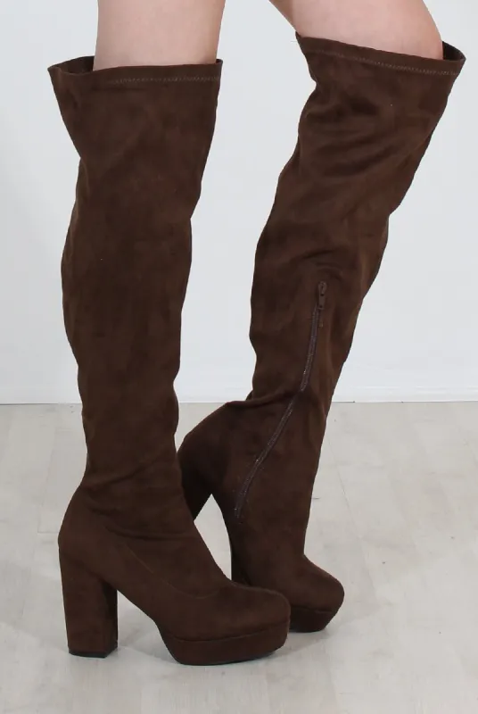 Shaia Khaki Suede Over The Knee Boots sold by Rebellious Fashion