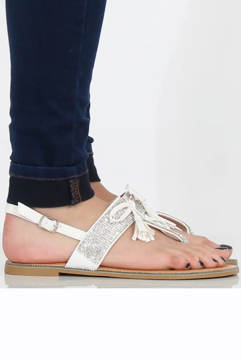White Diamante Bow Detail Sandals- Tereza sold by Rebellious Fashion product image thumbnail 2