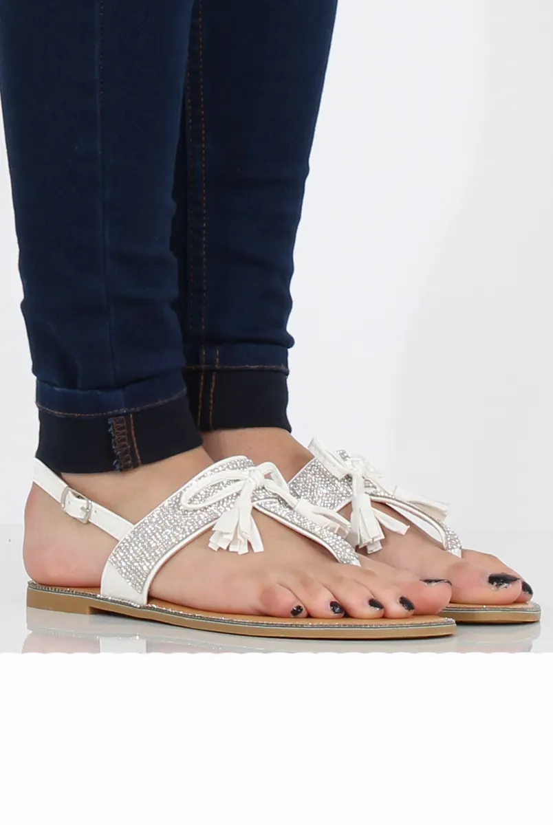 White Diamante Bow Detail Sandals- Tereza sold by Rebellious Fashion product image thumbnail 3