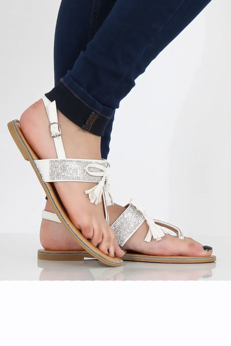 White Diamante Bow Detail Sandals- Tereza sold by Rebellious Fashion product image thumbnail 5