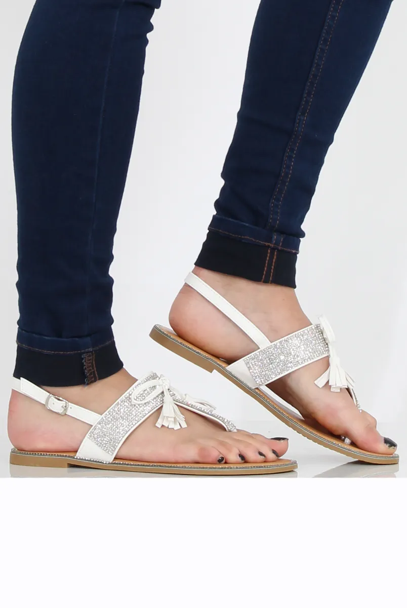 White Diamante Bow Detail Sandals- Tereza sold by Rebellious Fashion product image thumbnail 4