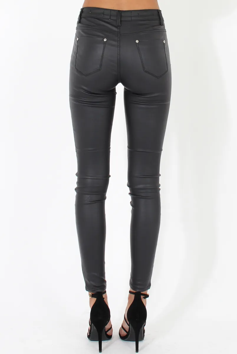 Skinny Fit High Waisted Leather Look Jeans - Bianca sold by Rebellious Fashion product image thumbnail 4
