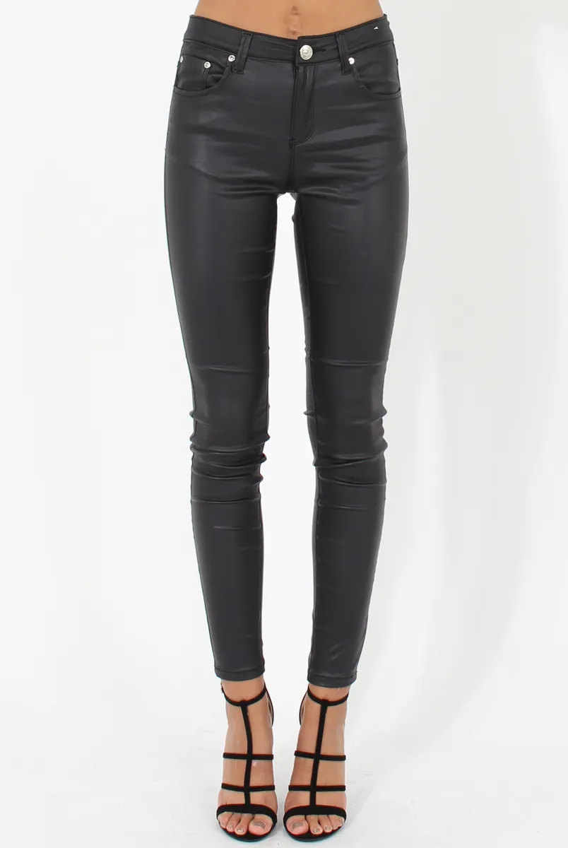 Skinny Fit High Waisted Leather Look Jeans - Bianca sold by Rebellious Fashion product image thumbnail 2