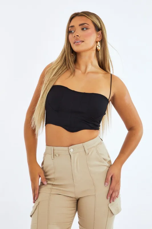 Black Corset Detail Cropped Top - Cosima sold by Rebellious Fashion