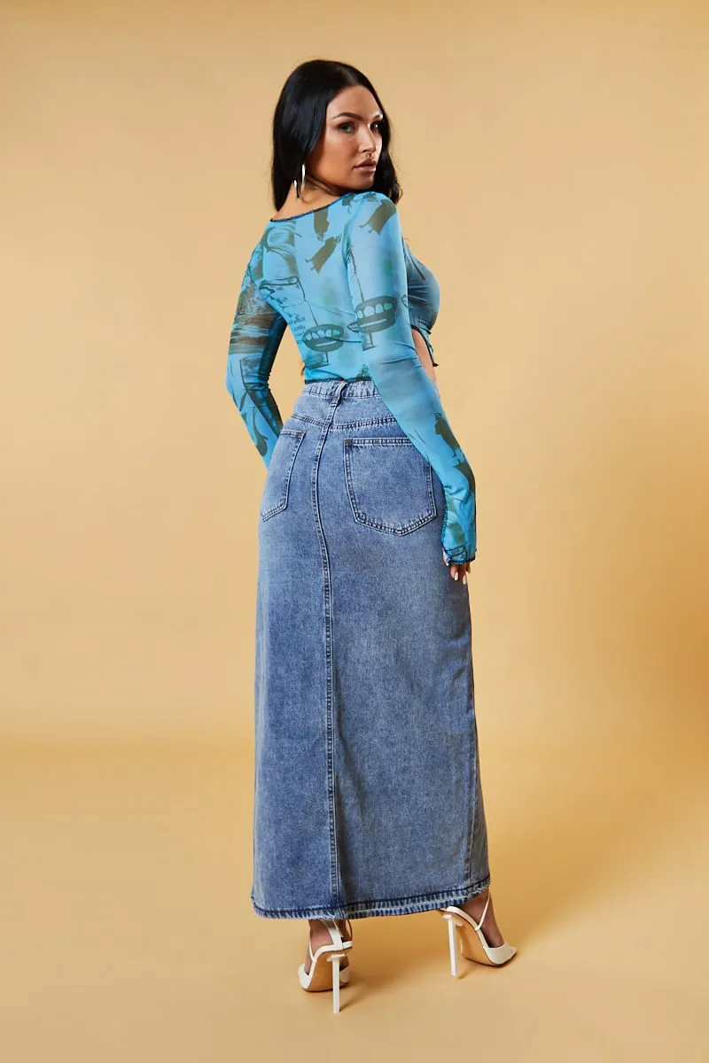 Blue Abstract Print Mesh Cropped Top - Cucu sold by Rebellious Fashion product image thumbnail 5