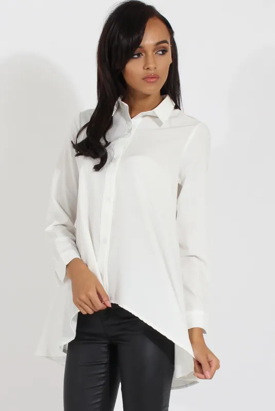 White Dipped Hem Shirt - Paloma sold by Rebellious Fashion