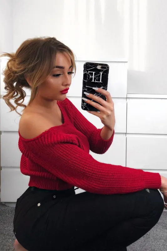 Red Chunky Knit Cropped Jumper - Jasmin sold by Rebellious Fashion