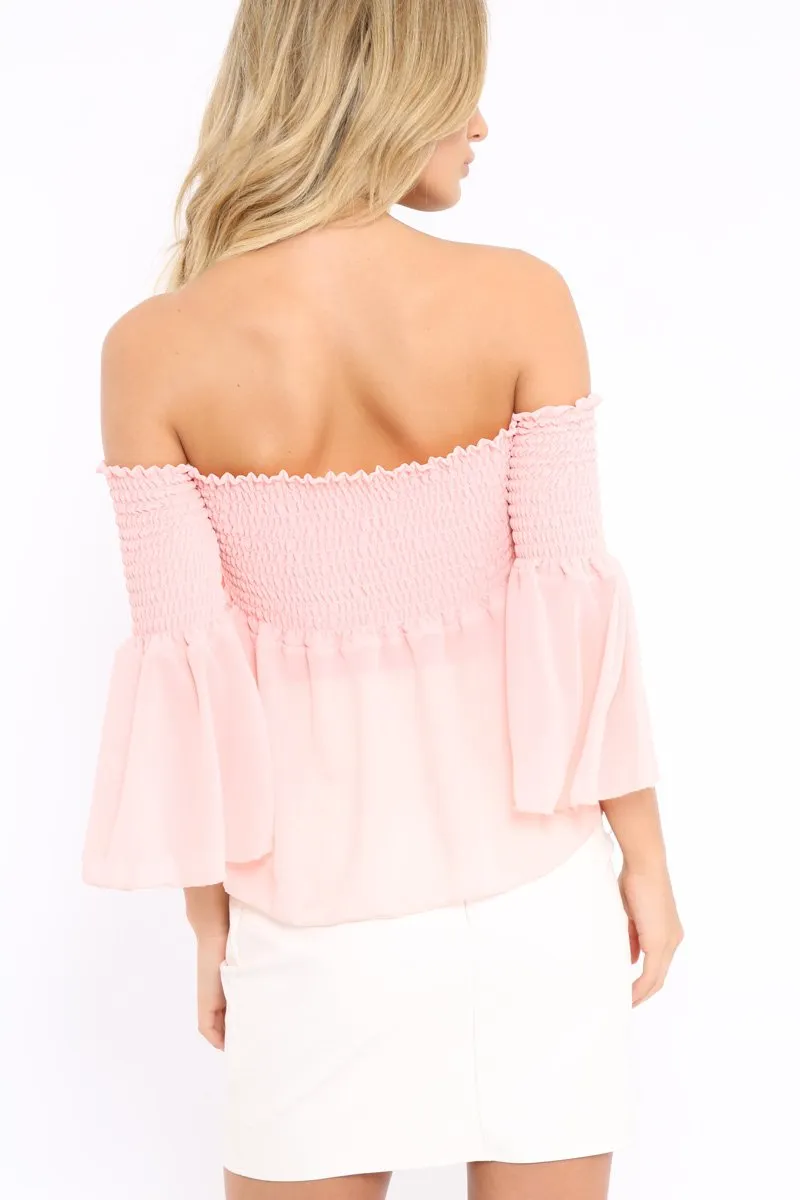 Pink Shirred Chiffon Bardot Top - Libbie sold by Rebellious Fashion product image thumbnail 3