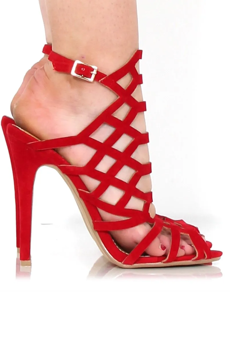 Merci Red Suede Caged Heels sold by Rebellious Fashion product image thumbnail 4