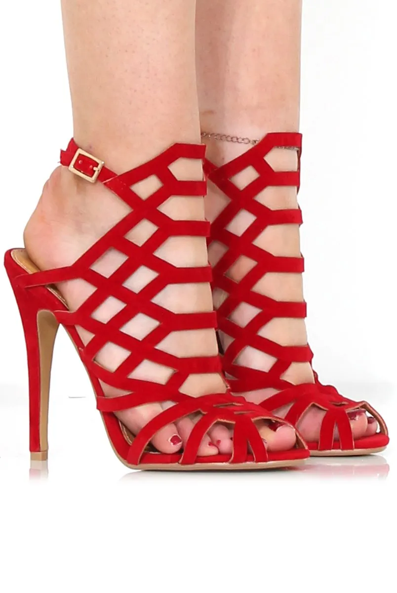 Merci Red Suede Caged Heels sold by Rebellious Fashion product image thumbnail 3